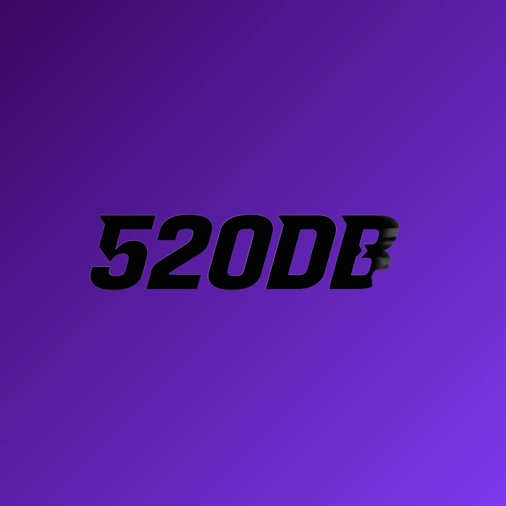 Dynamic sports-style logo for 520DB featuring sharp shapes and bold readable letters with a motion effect, designed as a wide horizontal rectangular wordmark on a transparent background